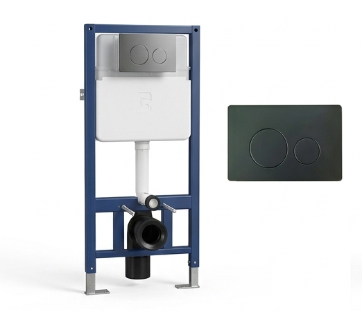 Concealed Cistern and Frame - SH-H01 (Matte Black Round Button, 80mm Slim Frame)