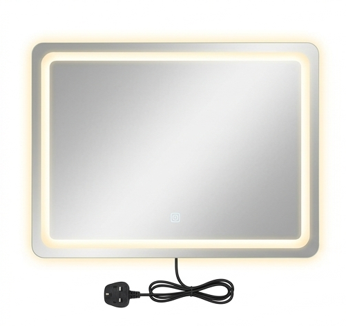 Frameless Rectangular / Curved LED Mirror - SH-1162 (3 Colors Light, England Plug, 220V/12W, 4mm)