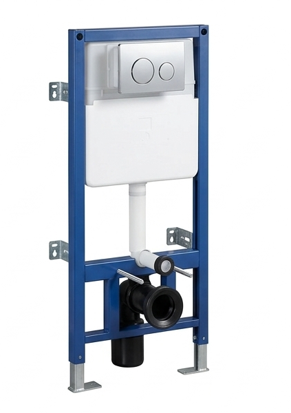 Concealed Cistern and Frame - Glossy SS Round Button (80mm Slim Frame)