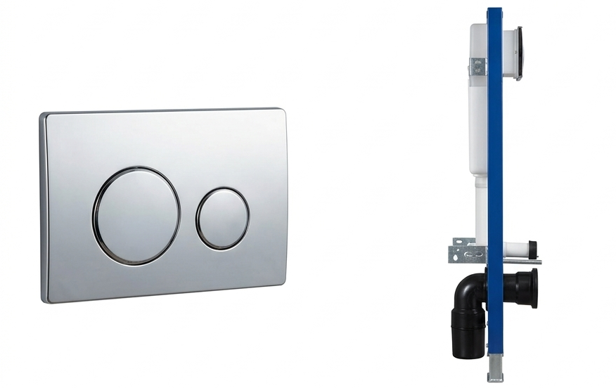 Concealed Cistern and Frame - Glossy SS Round Button (80mm Slim Frame)